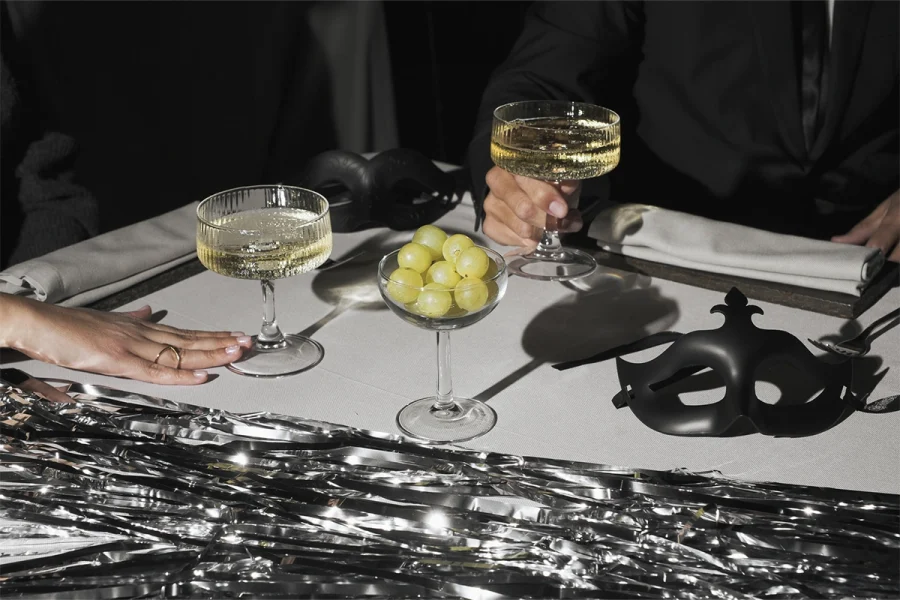 Toast with grapes and cava on New Year’s Eve